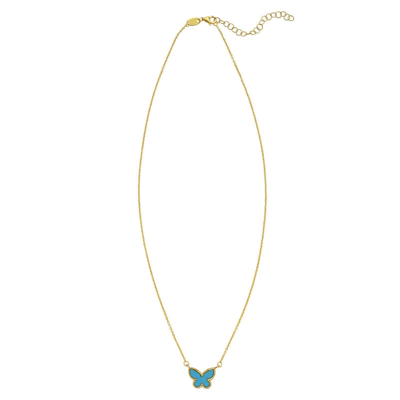 14K Yellow Gold Primavera Turquoise Butterfly Necklace 14K yellow gold butterfly necklace with turquoise stones