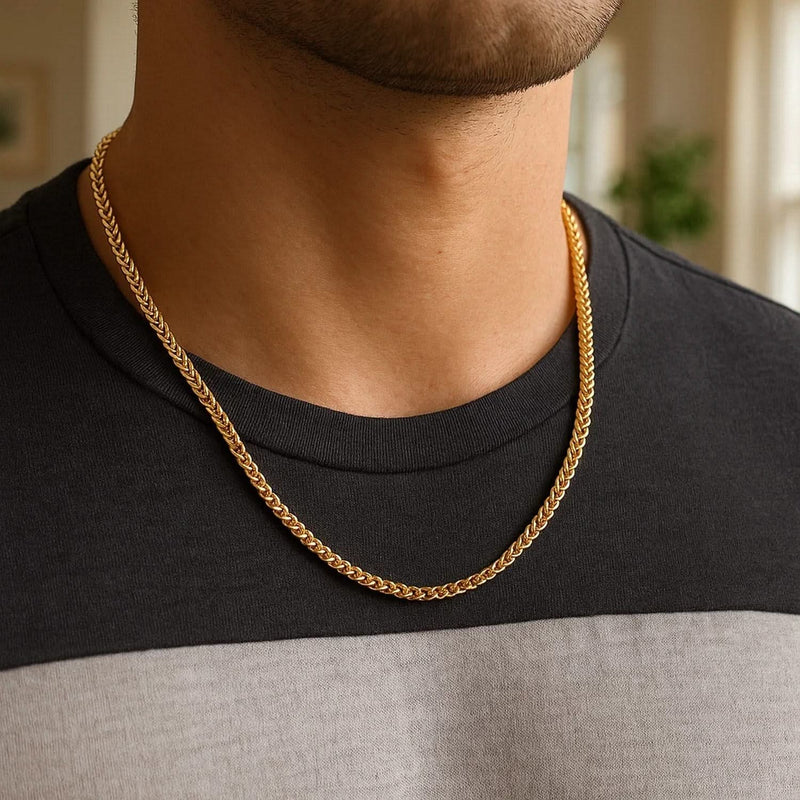 14k Yellow Solid Gold Diamond Cut Round Franco Chain (4.00 mm) 14K yellow gold Franco chain with diamond-cut round faceted surface