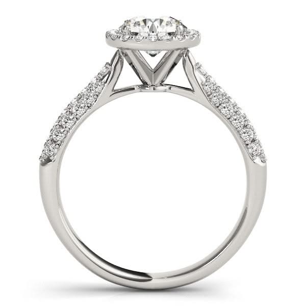 14k White Gold Halo Diamond Engagement Ring with Pave Band (1 1/3 cttw) Product Image