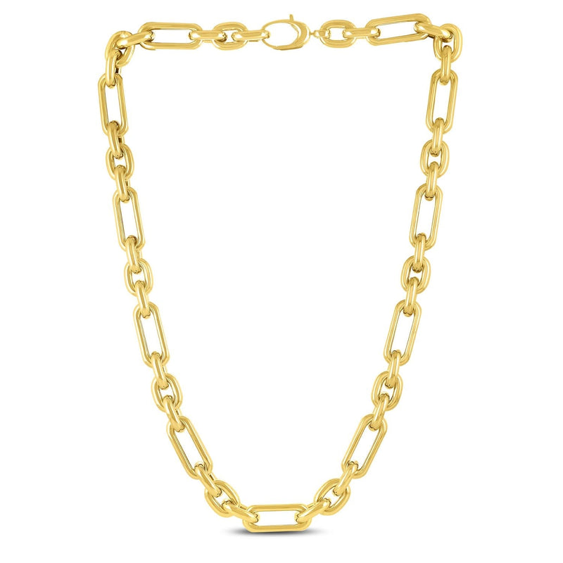 14k Yellow Gold Italian Alternating Paperclip Oval Links Chain Necklace 14K yellow gold paperclip chain necklace with alternating oval links