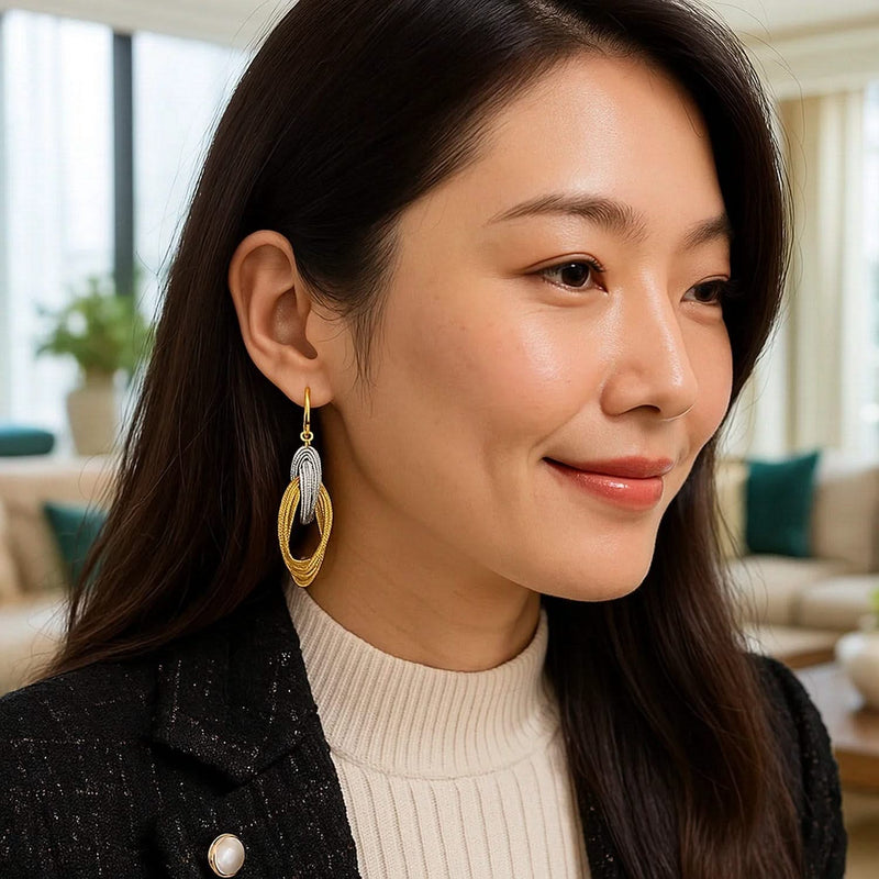 14k Two-Tone Gold Interlaced Multiple Row Earrings