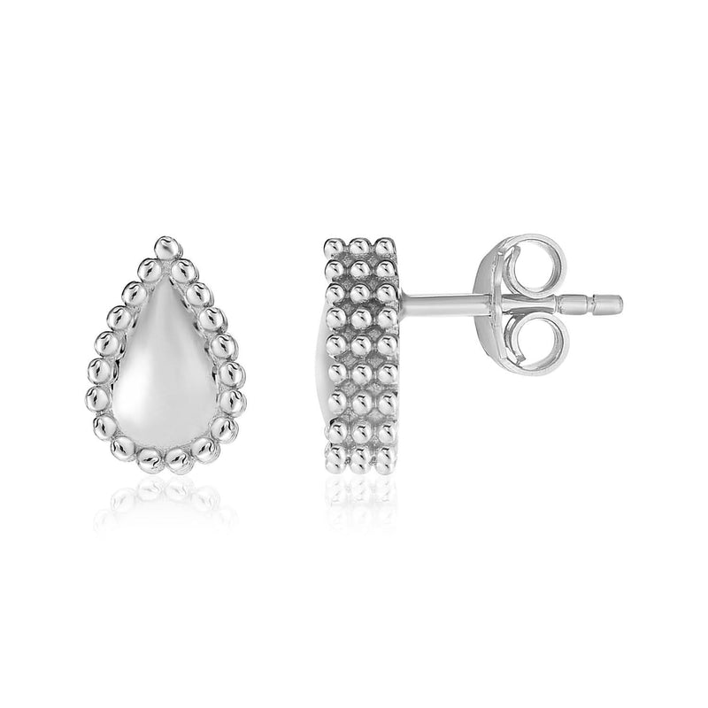 Sterling Silver Beaded Teardrop Earrings 925 sterling silver beaded teardrop ring with textured band