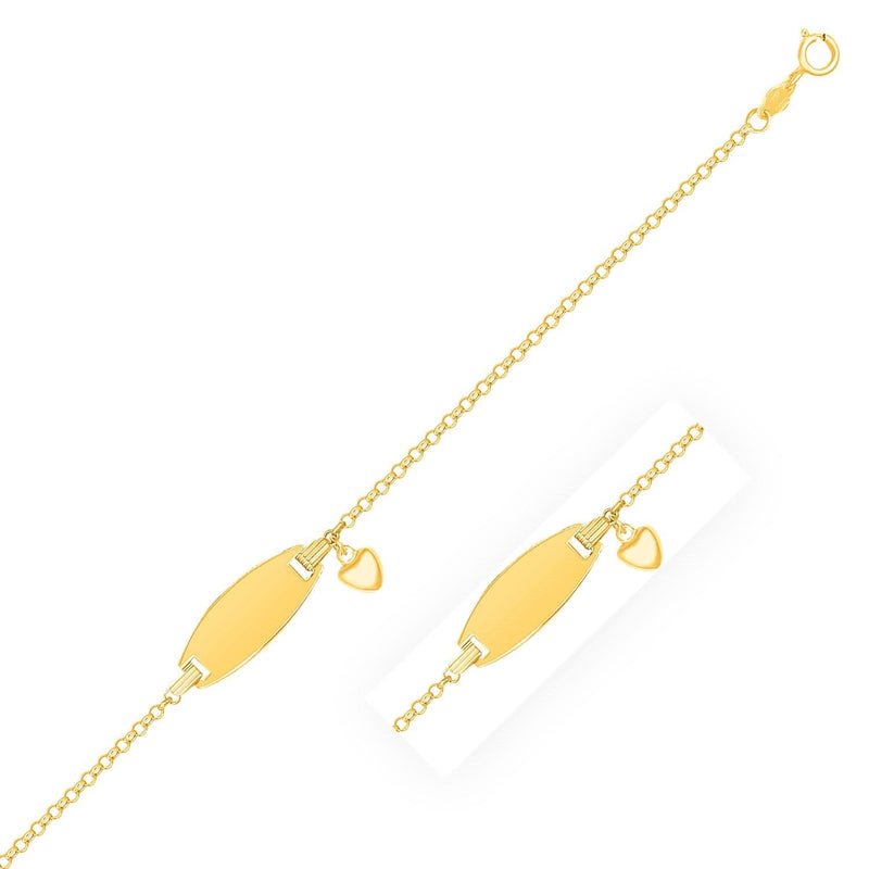 14k Yellow Gold Heart Accented Childrens Cable Chain ID Bracelet (6.35 mm) Product Image