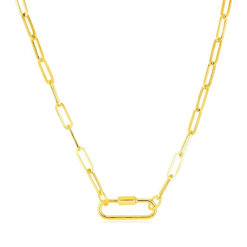 14k Yellow Gold Paperclip Chain Necklace with Oval Carabiner Clasp 14K yellow gold paperclip chain necklace with oval carabiner clasp