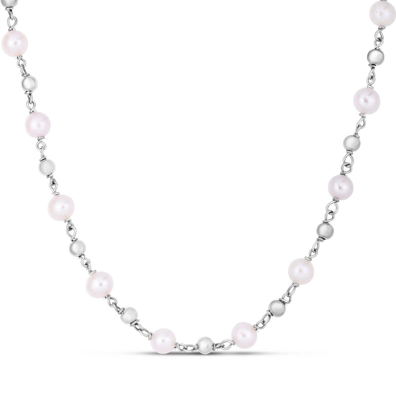 Sterling Silver Rhodium Plated Freshwater Pearl Bead Necklace Rhodium plated sterling silver necklace with pear freshwater pearl beads