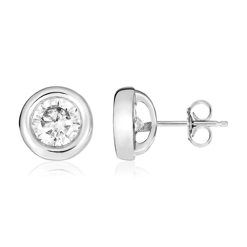 Sterling Silver Large Round Bezel Set Cubic Zirconia Earrings 925 sterling silver ring with 1 round cubic zirconia bezel-set stone