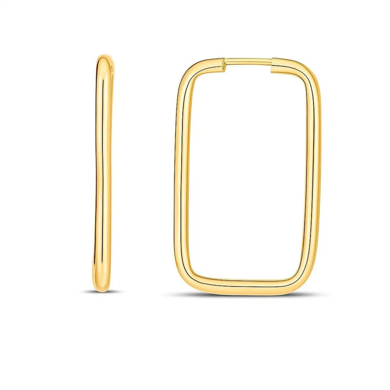 14k Yellow Gold Endless Rectangle Hoops 14K yellow gold endless rectangle hoop earrings with clean squared profile