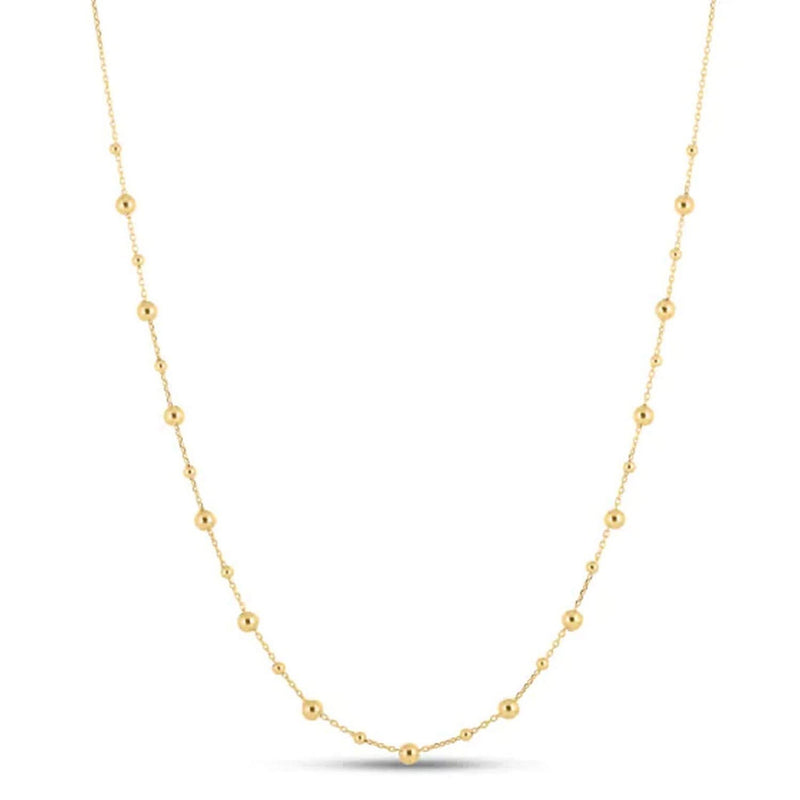 14k Yellow Gold Bead Necklace 14K yellow gold beaded necklace strand with smooth round gold beads
