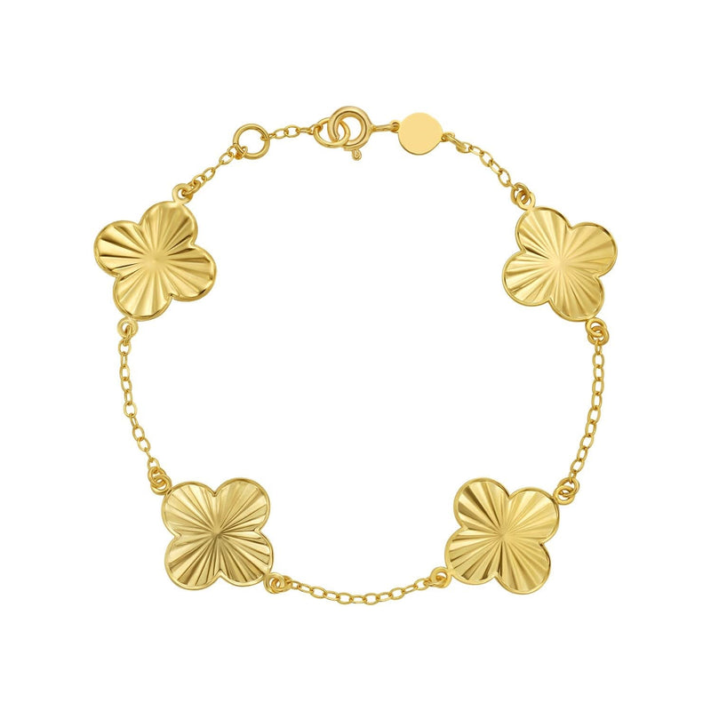 14K Yellow Gold Clover Bracelet 14K yellow gold clover link bracelet with flat connected four-leaf motifs