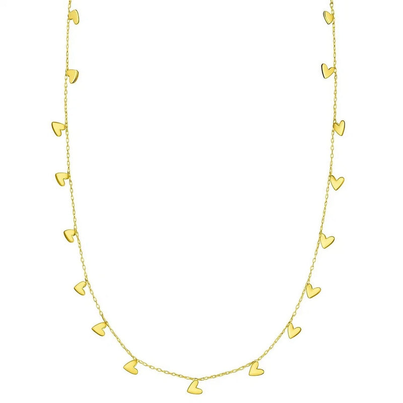 14K Yellow Gold Necklace with Dangling Hearts 14K yellow gold necklace with dangling heart shapes