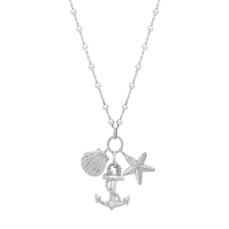 Sterling Silver Rhodium Plated Sea Life Charm Necklace Rhodium plated sterling silver sea life charm necklace on fine chain