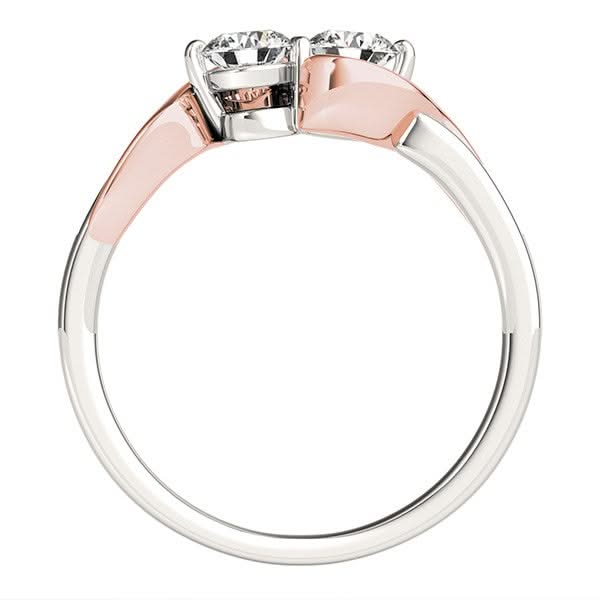14k White And Rose Gold Round Two Diamond Curved Band Ring (5/8 cttw) Product Image