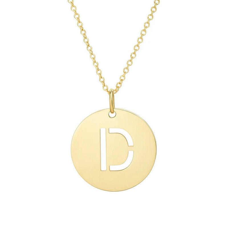 14K Yellow Gold Disc Initial D Pendant 14K yellow gold disc initial D pendant with cut-out letter face