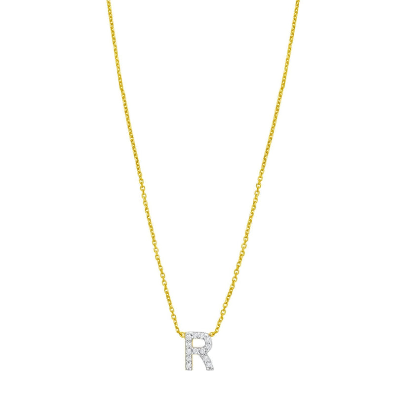 14K Yellow Gold Mini Diamond R Initial Pendant Necklace 14K yellow gold R initial pendant necklace with single diamond accent