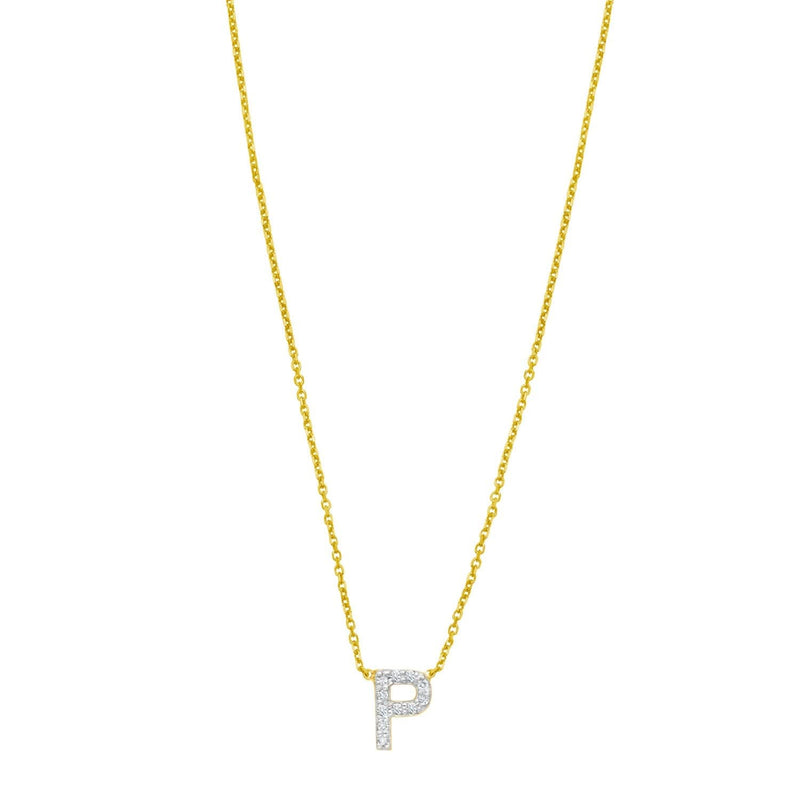 14K Yellow Gold Mini Diamond P Initial Pendant Necklace 14K yellow gold P initial pendant necklace with mini diamond accents