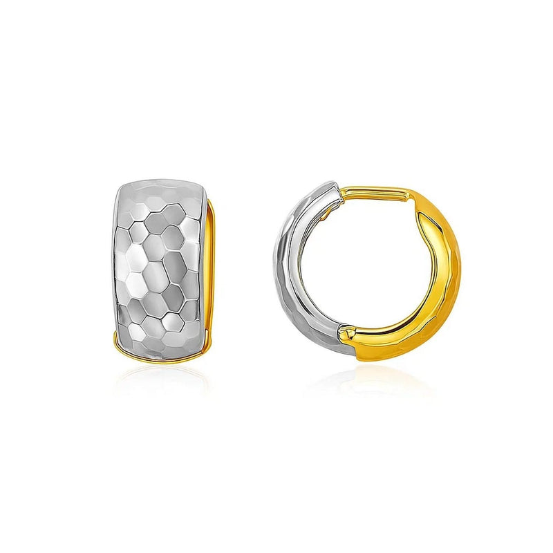 14k Two-Tone Gold Diamond Cut and Interlaced Style Hoop Earrings Product Image