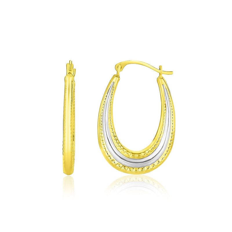 10k Two-Tone Gold Graduated Textured Oval Hoop Earrings 10K two-tone gold graduated textured oval hoop earrings