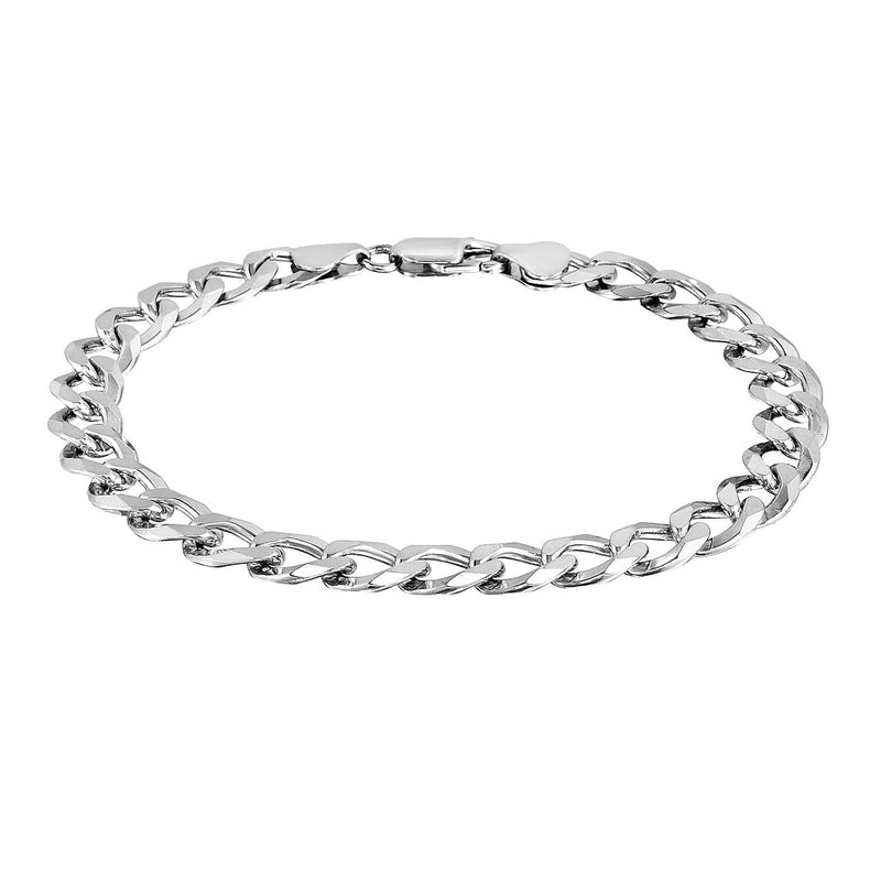 Rhodium Plated 8.4mm Sterling Silver Curb Style Bracelet Product Image