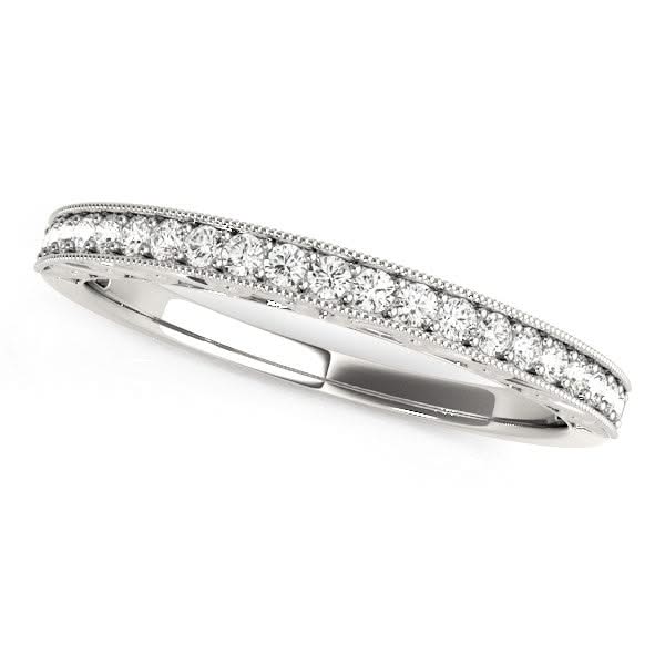 14k White Gold Milgrain Bordered Round Diamond Wedding Band (1/6 cttw) 14K white gold ring with round diamond stones and milgrain border