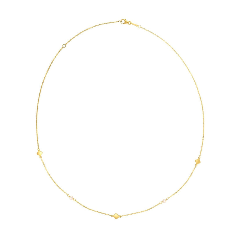 14k Yellow Gold Pearl Clover Necklace 14K yellow gold clover necklace with pear pearl stone