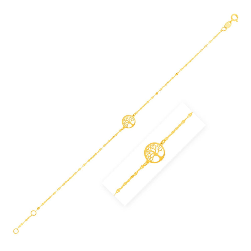 14K Yellow Gold Tree of Life Bracelet (1.20 mm) 14K yellow gold Tree of Life bracelet on a 1.20 mm cable chain