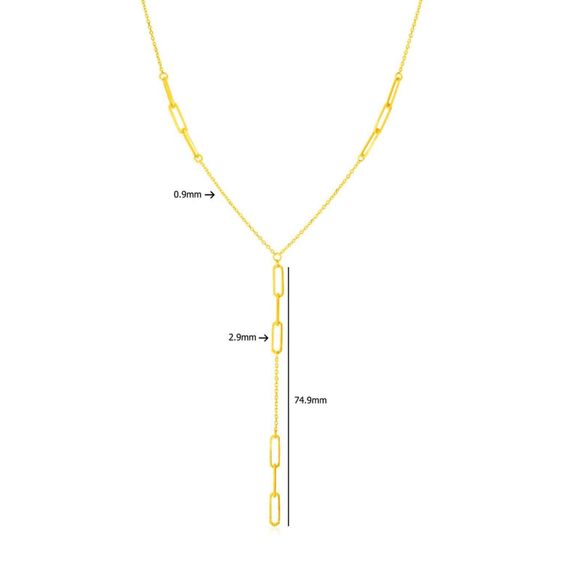 14K Yellow Gold Lariat Necklace with Paperclip Chain Stations Product Image