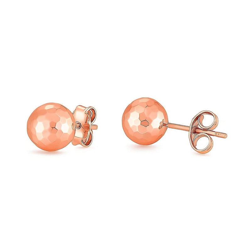 14k Rose Gold Ball Earrings with Faceted Texture(7mm) Product Image