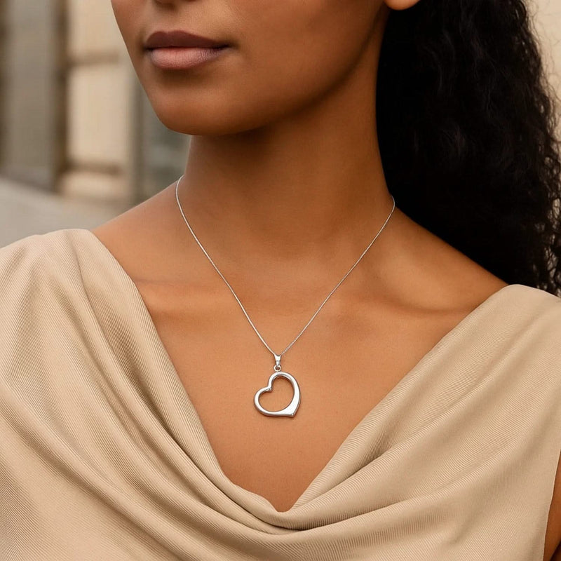 14k White Gold Floating Heart Drop Pendant Product Image