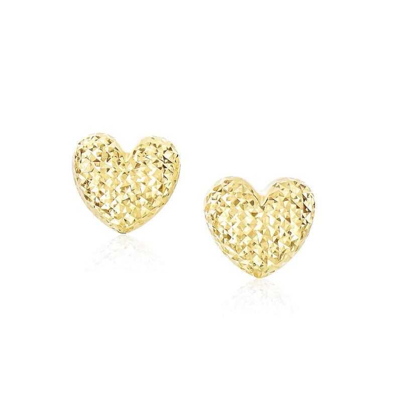 14k Yellow Gold Puffed Heart Earrings with Diamond Cuts Product Image