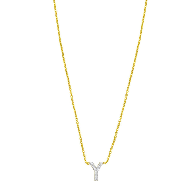 14K Yellow Gold Mini Diamond Y Initial Pendant Necklace 14K yellow gold Y initial pendant necklace with a small diamond accent