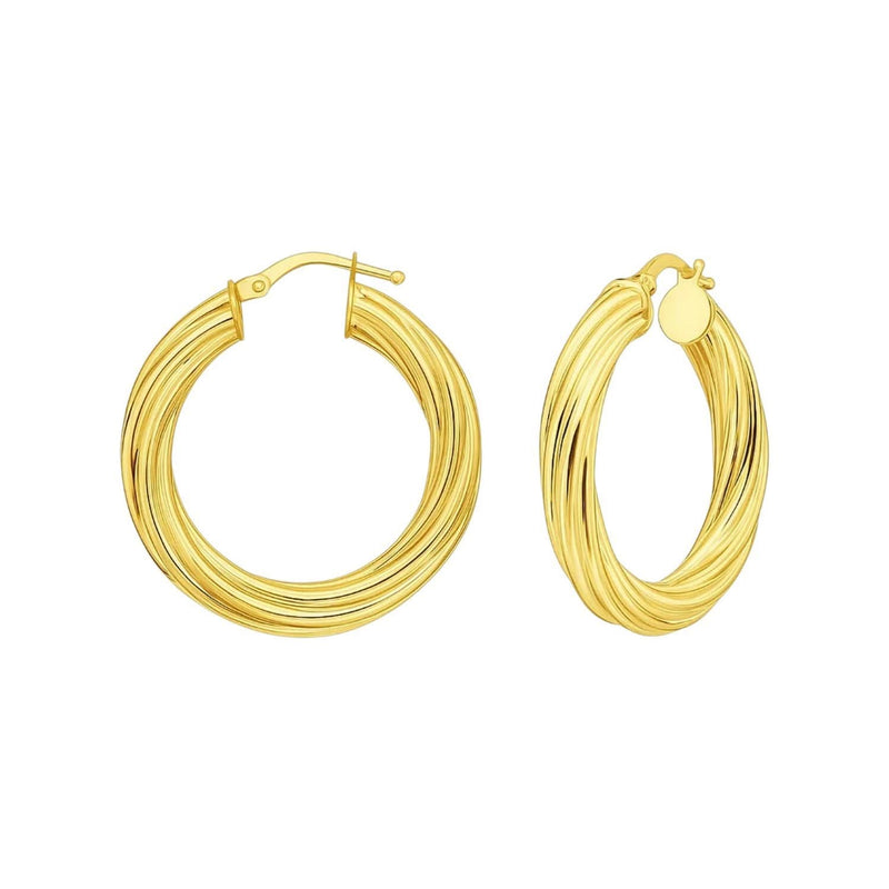 14K Yellow Gold Full Twist Medium Hoop Earrings 14K yellow gold full twist medium hoop earrings with polished spiral surface