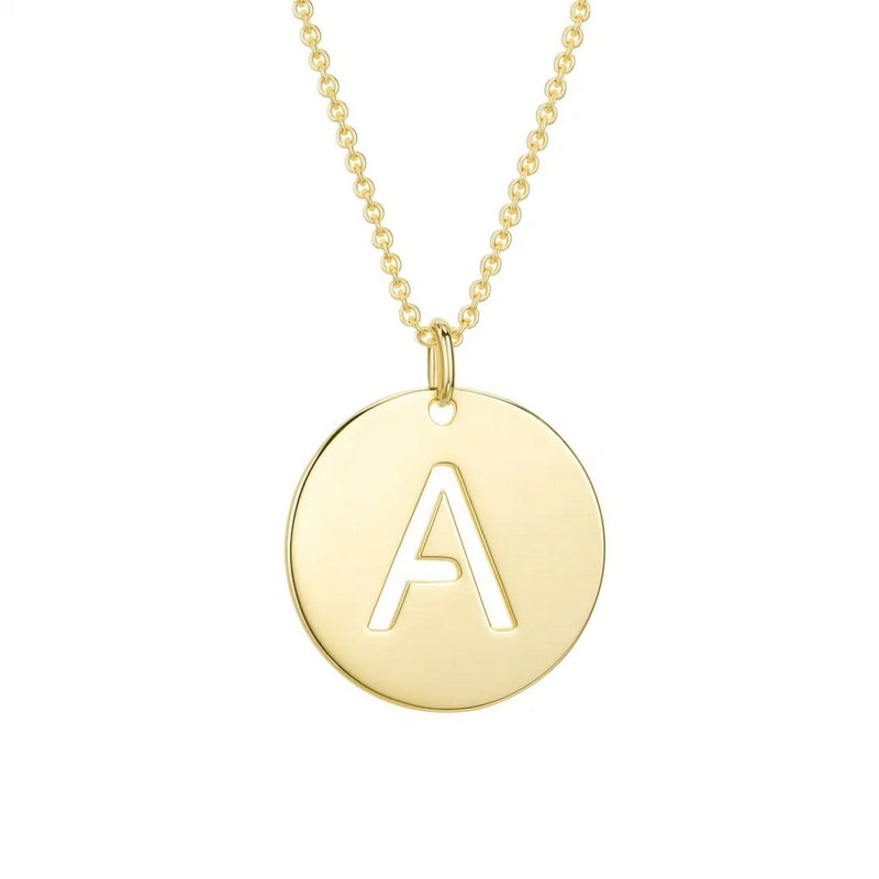 14K Yellow Gold Disc Initial A Pendant 14K yellow gold disc initial A pendant with cut-out letter