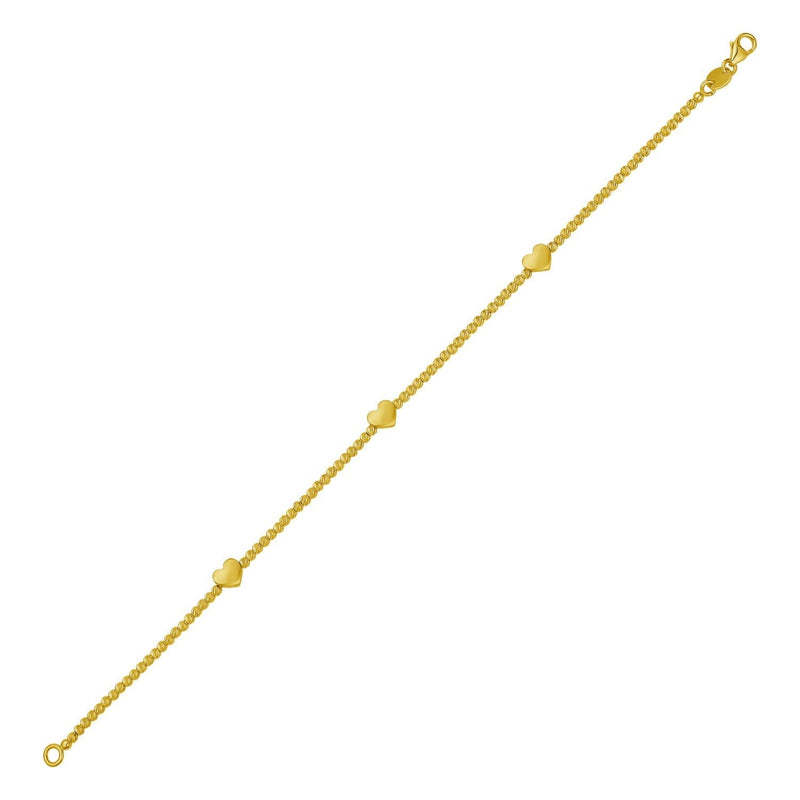 14K Yellow Gold Heart Station Bead Bracelet 14K yellow gold bracelet with heart station gold beads on a link chain