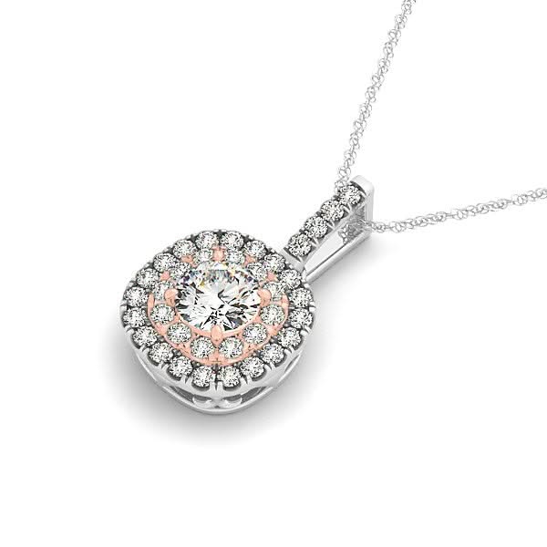 14k White And Rose Gold Cushion Shape Halo Diamond Pendant (1/2 cttw) 14K rose and white gold necklace with cushion halo diamond stones