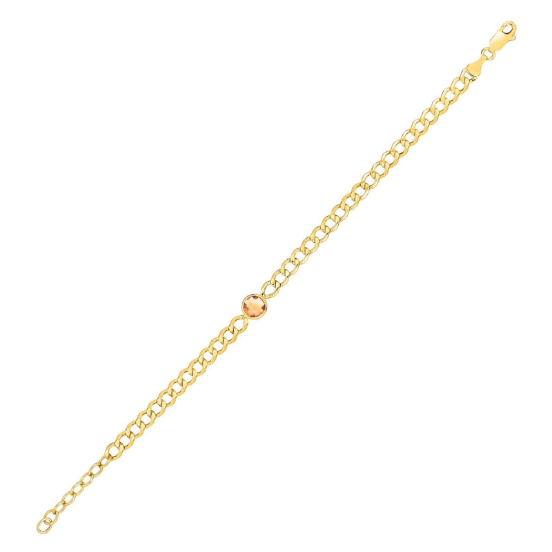 14K Yellow Gold Citrine Curb Chain Bracelet (3.60 mm) 14K yellow gold curb chain bracelet with citrine accent stones