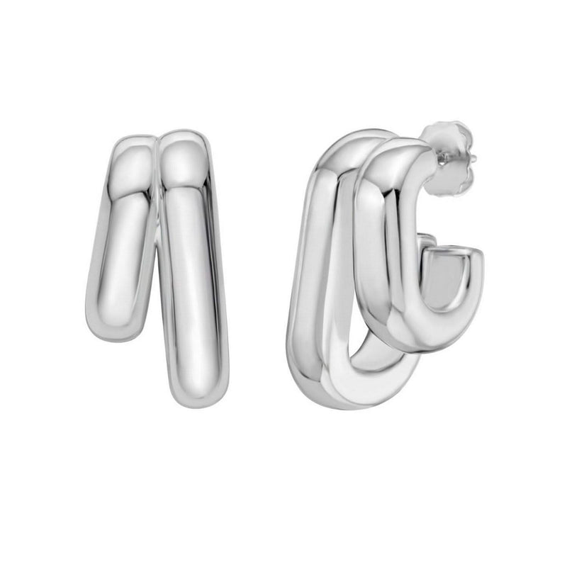 Sterling Silver Double Row Big and Small Hoop Earrings 925 sterling silver double row big and small hoop earrings