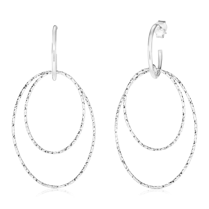 Sterling Silver Double Oval Textured Dangle Earrings 925 sterling silver double oval textured dangle earrings with matte finish