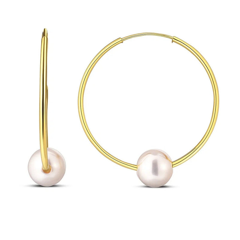 14k Yellow Gold Round Endless Pearl Earring(1x25mm) 14K yellow gold ring with 1 round pearl stone