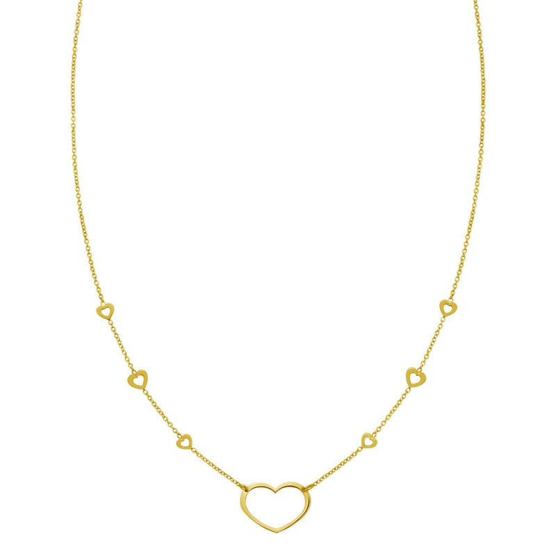14K Yellow Gold Open Heart Station Necklace 14K yellow gold open heart station necklace with heart-shaped cutout pendants
