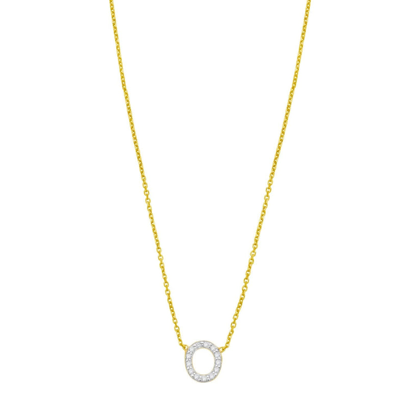 14K Yellow Gold Mini Diamond O Initial Pendant Necklace 14K yellow gold initial O pendant necklace with pave diamond accents