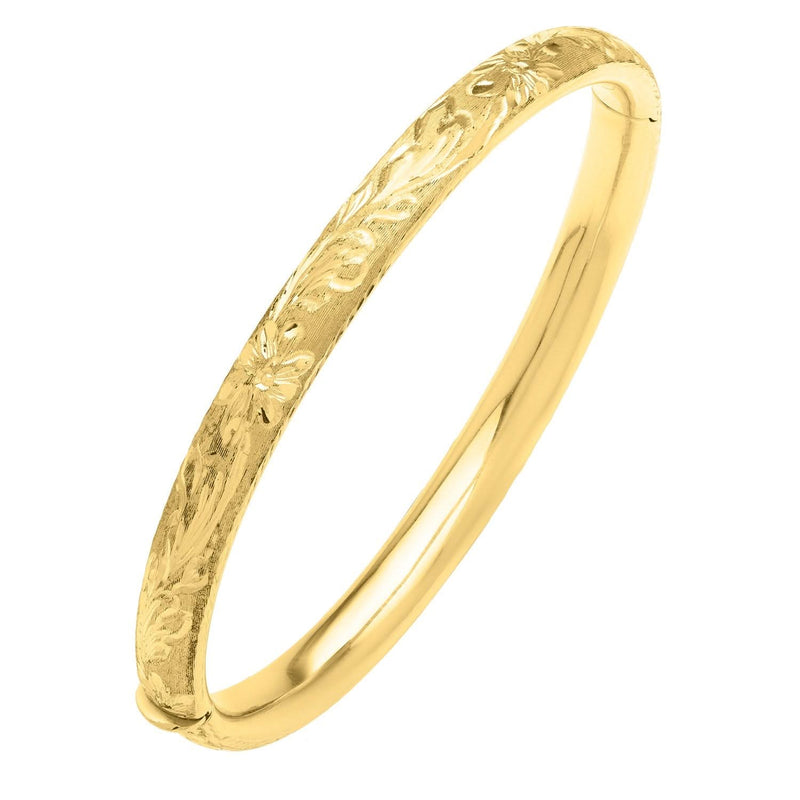 Engraved Medium Bangle in 14K Yellow Gold (6.20 mm) 14K yellow gold engraved medium bangle with 6.20 mm rounded profile