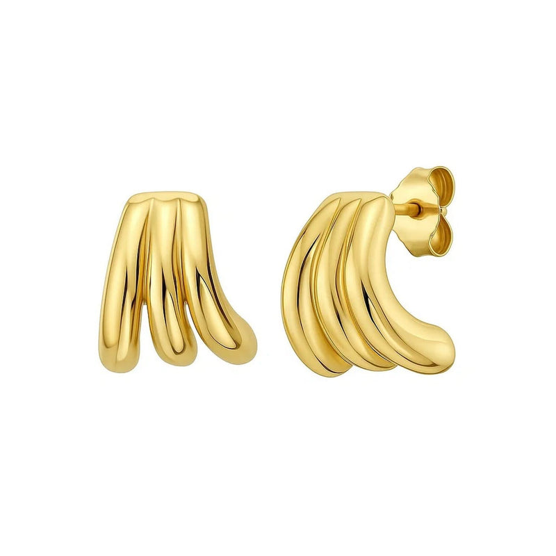 14K Yellow Gold Triple Row Splayed Hoop Earrings 14K yellow gold triple row splayed hoop ring in polished finish