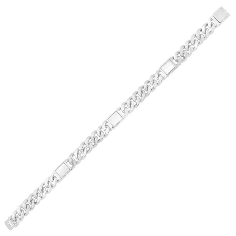 Sterling Silver Rhodium Plated Miami Cuban Link Bracelet (9.00 mm) Sterling silver rhodium plated 9mm Miami Cuban link bracelet with flat interlocking links