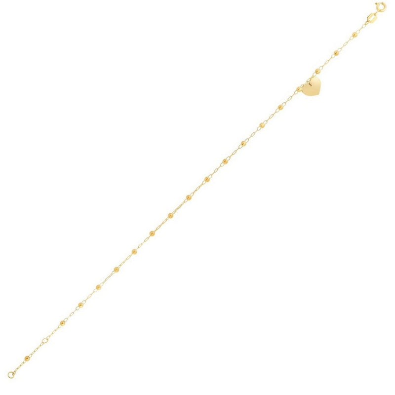 14K Yellow Gold Dangle Heart and Bead Station Anklet 14K yellow gold anklet with dangle heart and bead stations