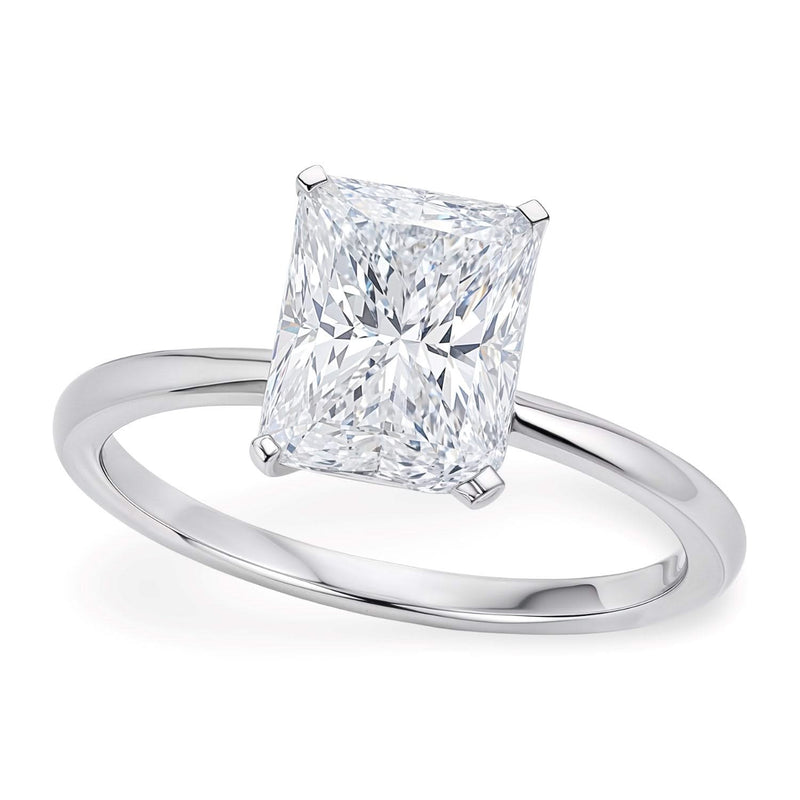 3 Carat Radiant Lab Grown IGI G/VS1 Diamond Solitaire Ring in 14K White Gold 14K white gold ring with radiant lab grown diamond solitaire stone