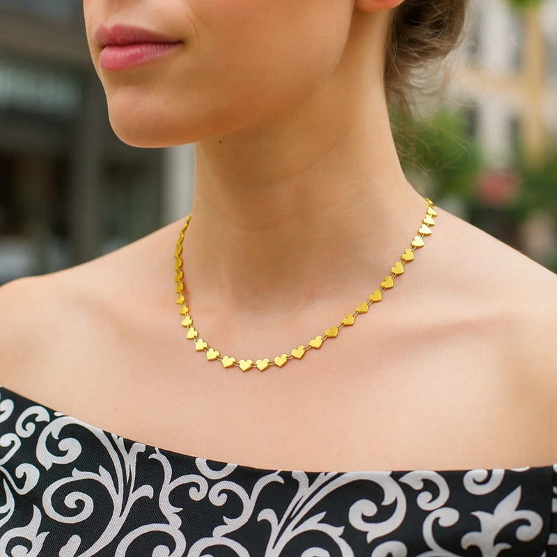 14k Yellow Gold Mirrored Heart Chain Necklace Product Image