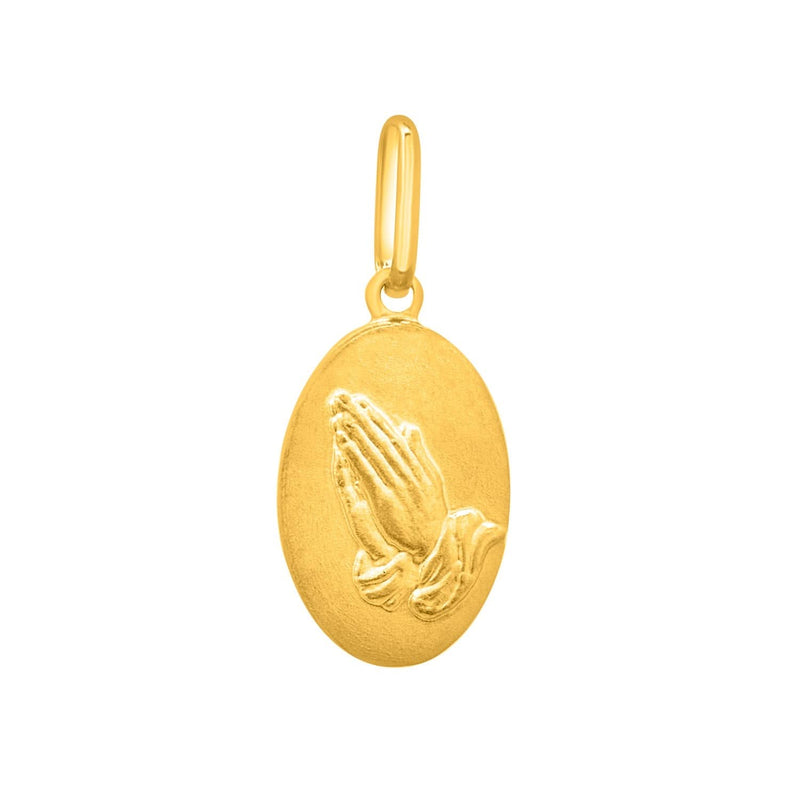 Religious Pendant with Praying Hands in 14K Yellow Gold 14K yellow gold praying hands religious pendant with relief detail