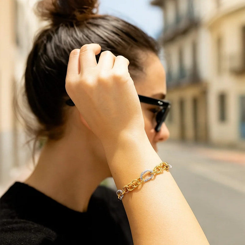 14k Two-Tone Gold Rope Motif Oval and Round Link Chain Bracelet (8.80 mm) Product Image