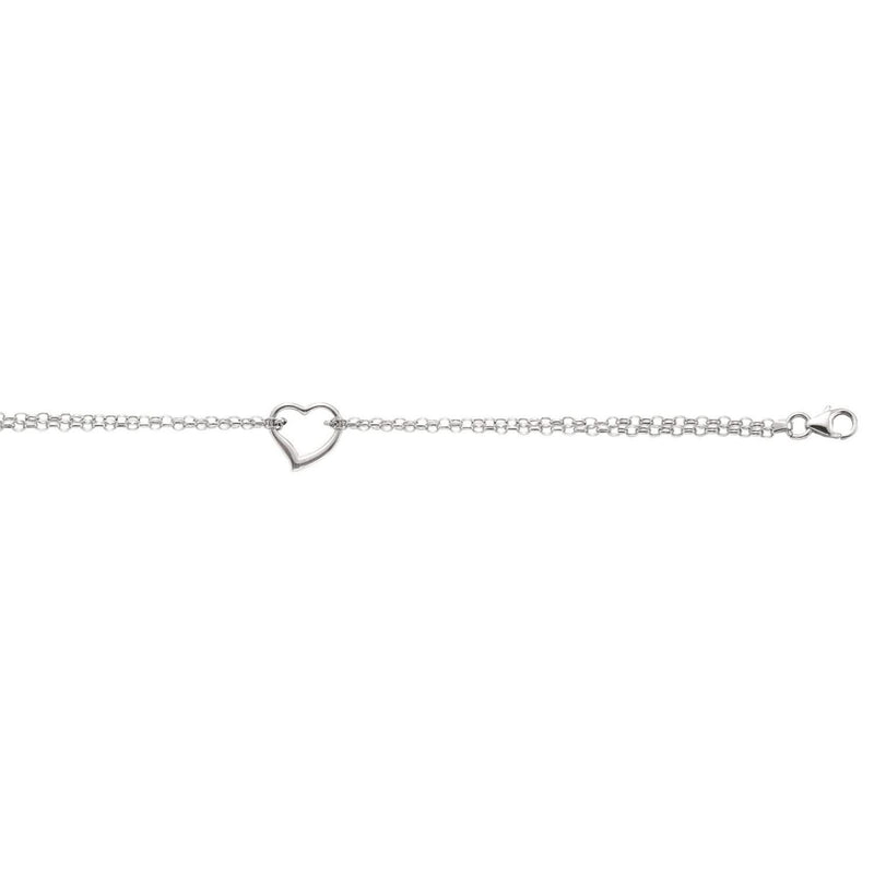 14k White Gold Cable Chain Anklet with Open Heart Station Product Image