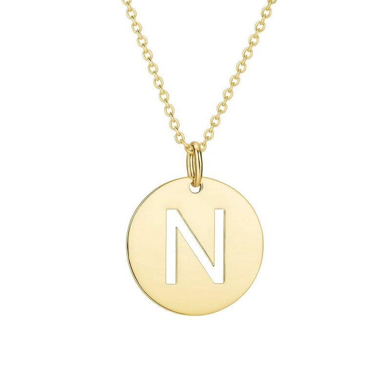 14K Yellow Gold Disc Initial N Pendant 14K yellow gold disc initial N pendant with soldered top bail